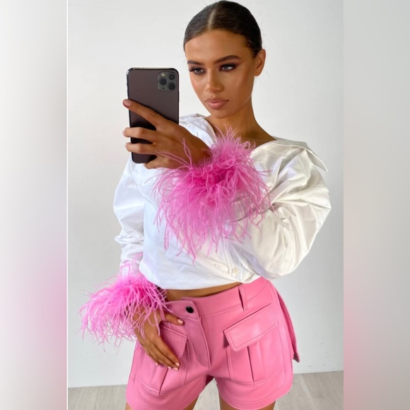 Twenty Fall Pink Ostrich Feather Cuffs - Picture 2 of 7